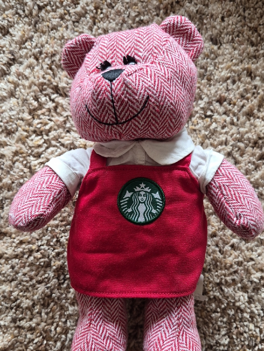 Starbucks Pink Herringbone Bear with Red Branded Apron
